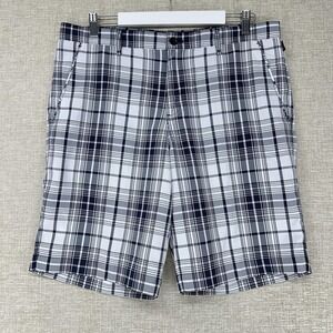 VUGA Shorts Mens‎ 35 Blue Plaid Bermuda Lined Stretch Flat Front Pockets Golf